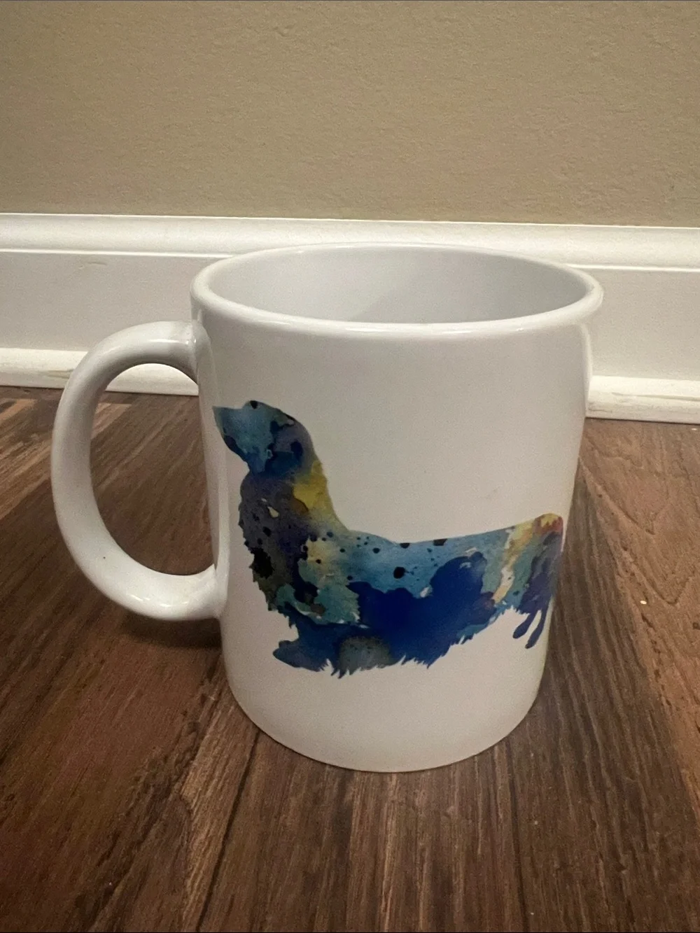 White Mug with Blue Multi-Tone Dachshund Silhouette
